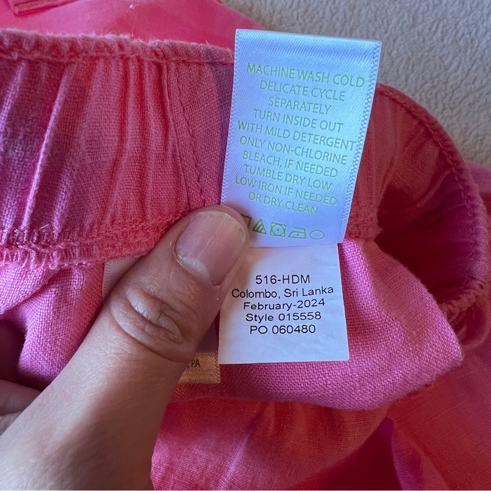Lilly Pulitzer Linen Wide Leg Pants Crop Size M Pink Drawstring Coastal Pull On - Picture 11 of 16